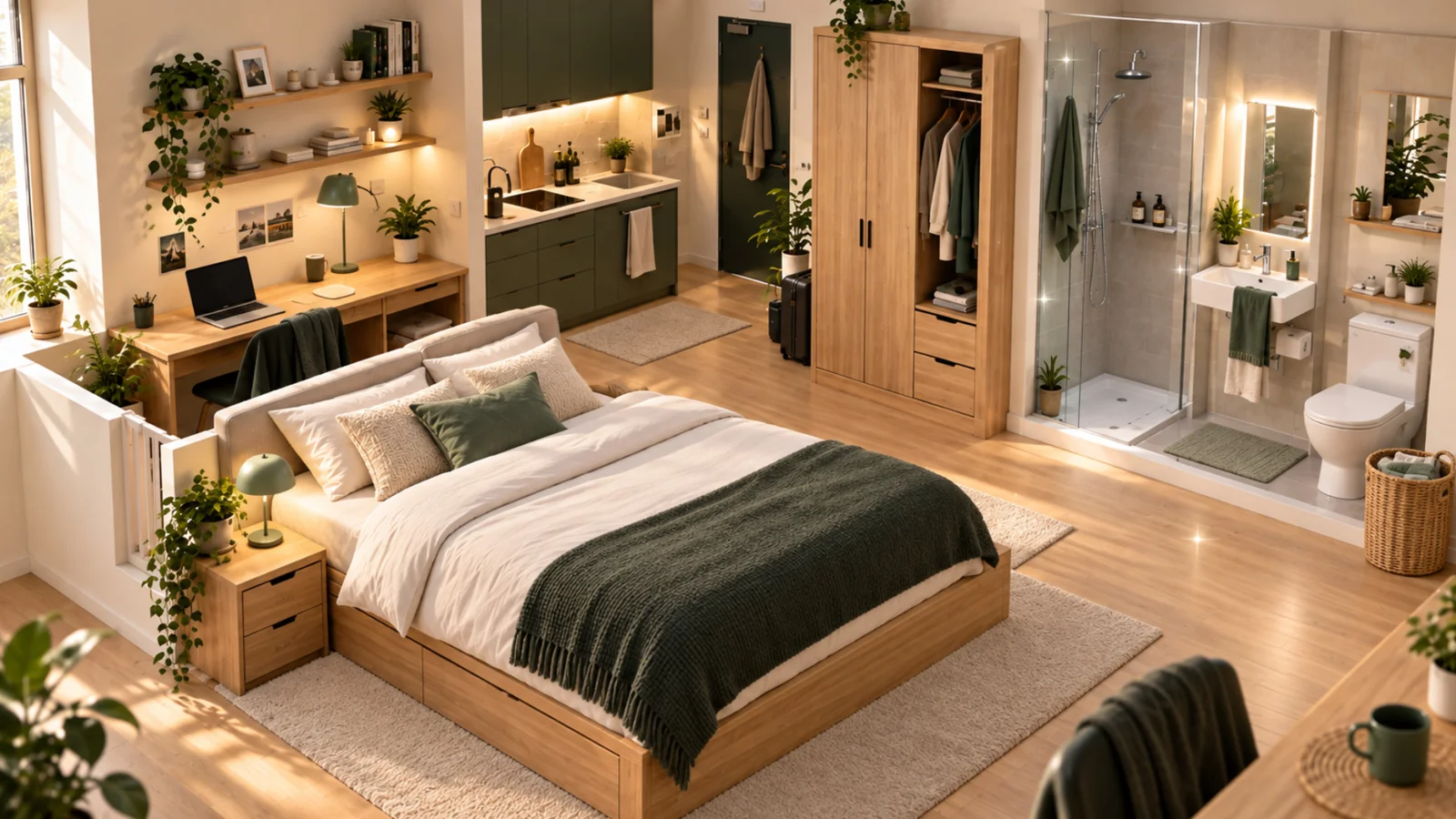 Illustration of a calm, tidy student studio
